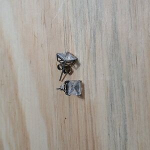 Vintage Square Artisan Sterling Silver Earrings Modernist Faceted Studs